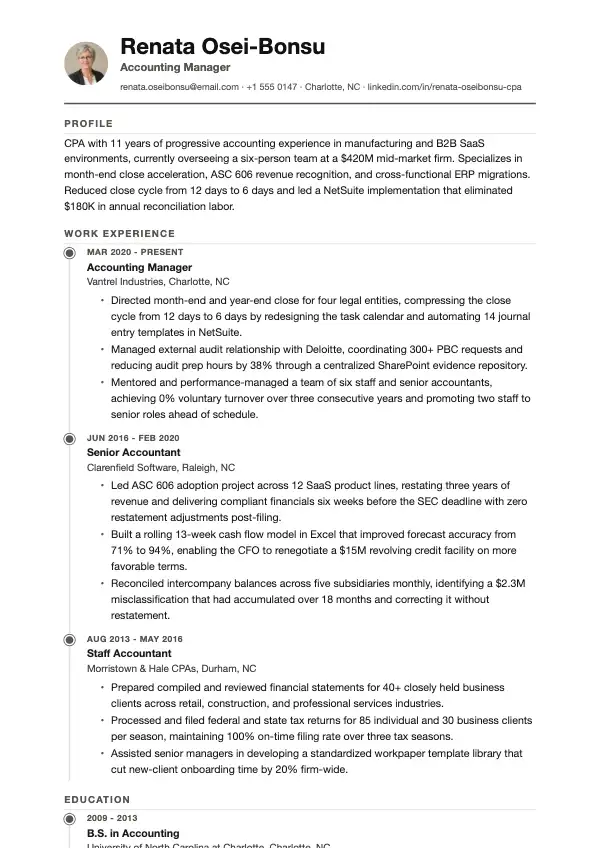 Przykład CV, Menedżer księgowości