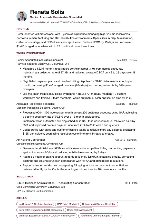 Specialist i debitorbogholderi CV-eksempel