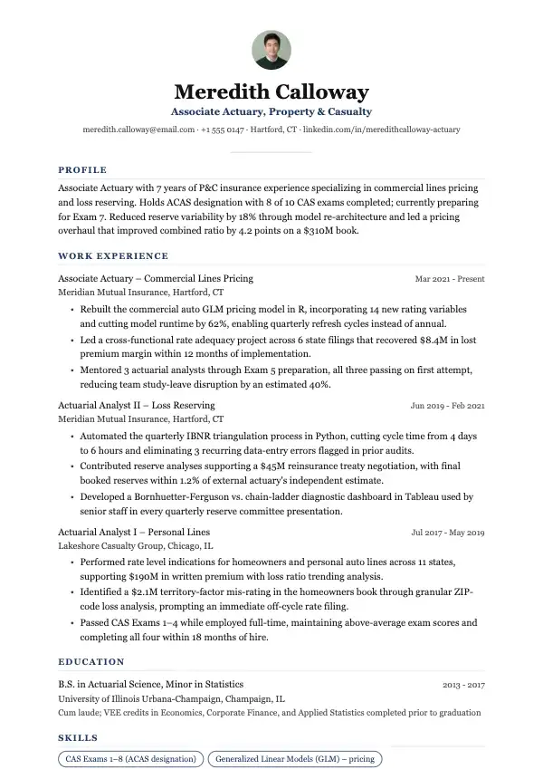 Przykład CV, Aktuariusz