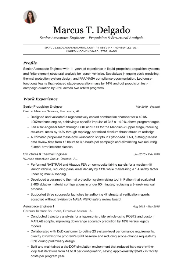 Przykład CV, Inżynier lotniczy