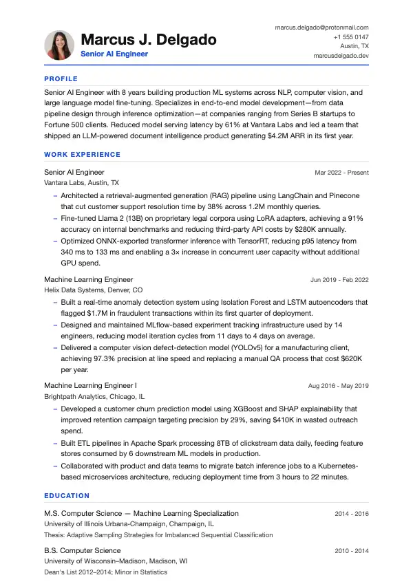 AI-ingeniør CV-eksempel