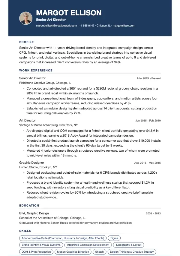 Art director CV-eksempel