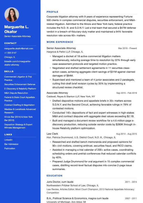 Przykład CV, Prawnik