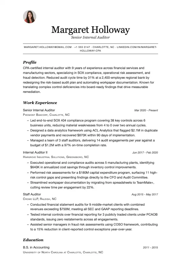 Przykład CV, Audytor