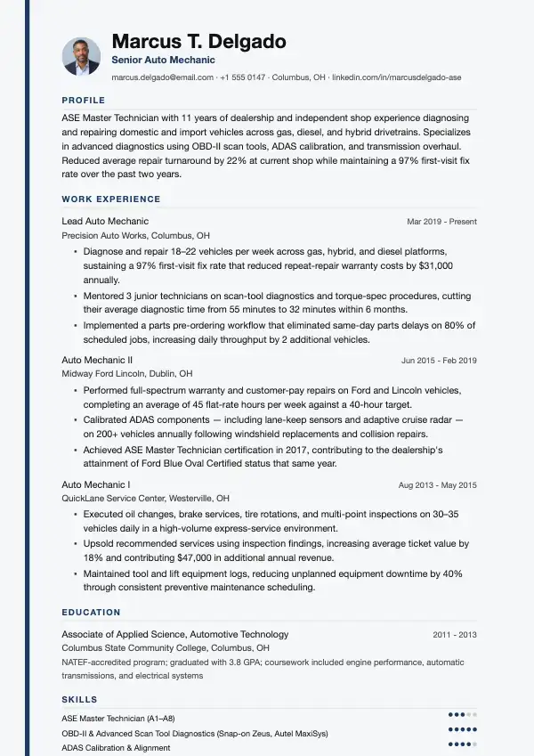 Automekaniker CV-eksempel