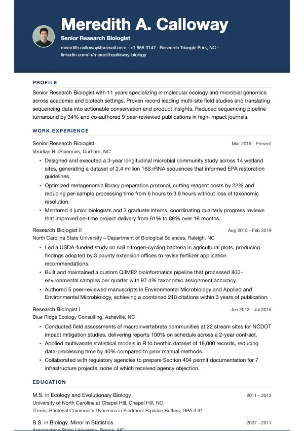 Przykład CV, Biolog