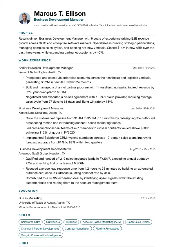 Forretningsudviklingschef CV-eksempel