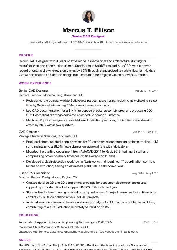 CAD-designer CV-eksempel