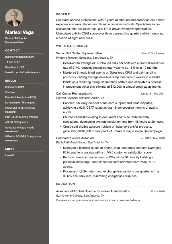 Callcenter-medarbejder CV-eksempel