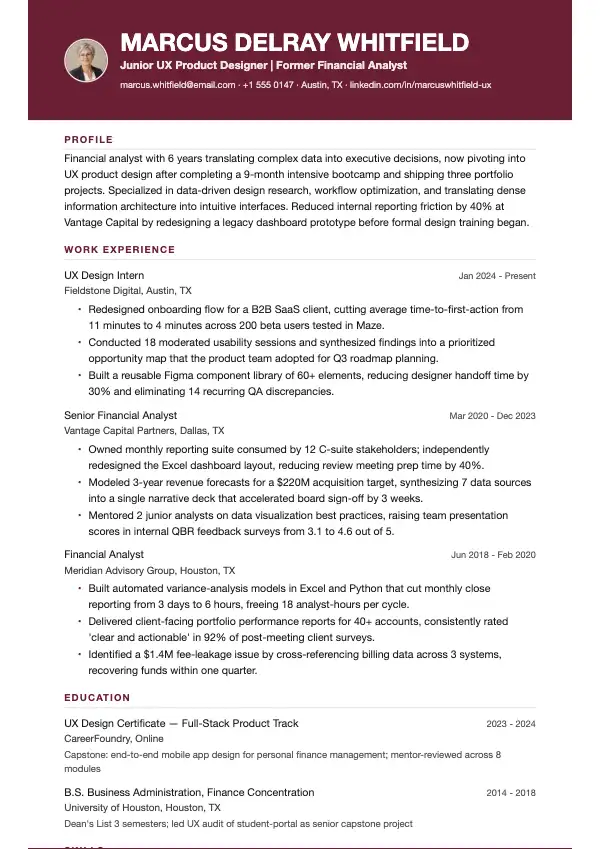Karriereskifte CV-eksempel
