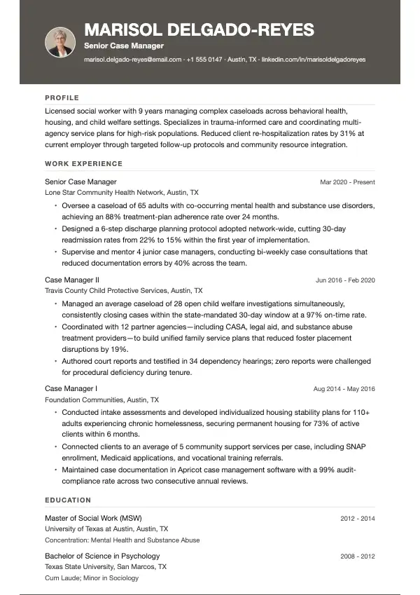 Sagsbehandler CV-eksempel