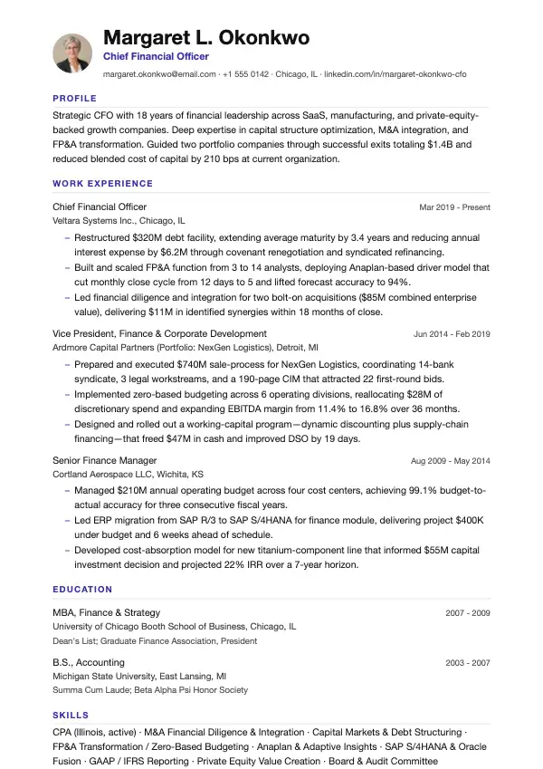 CFO CV-eksempel