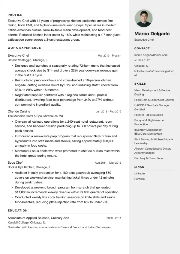 Kok CV-eksempel