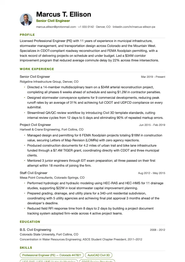 Bygningsingeniør CV-eksempel