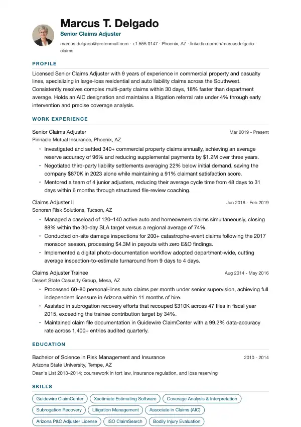 Przykład CV, Likwidator szkód