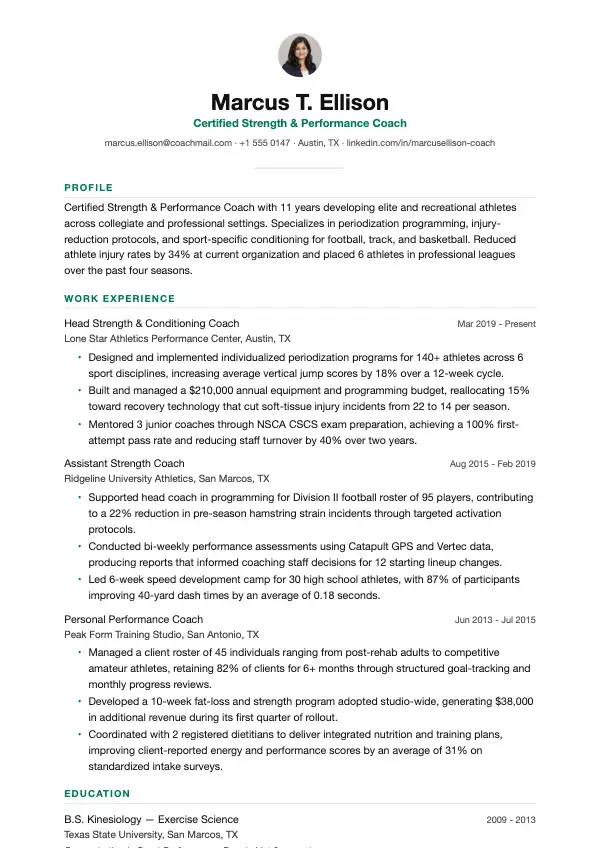 Træner CV-eksempel