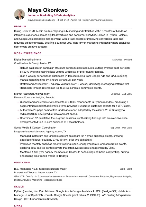 Studerende CV-eksempel