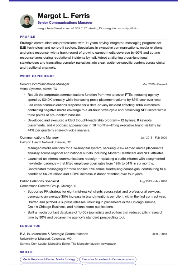 Kommunikationschef CV-eksempel