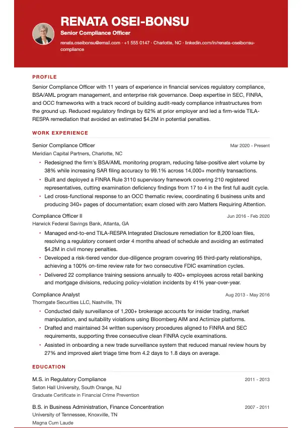 Compliance-ansvarlig CV-eksempel