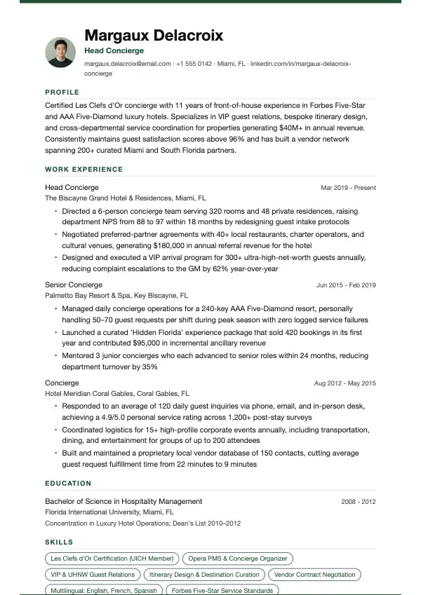 Przykład CV, Konsjerż
