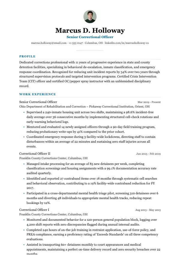 Fængselsbetjent CV-eksempel
