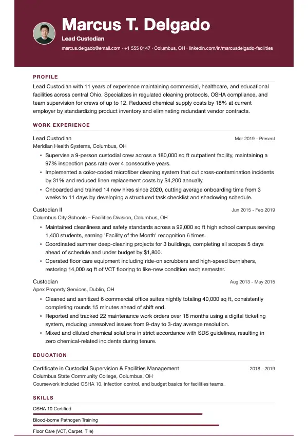 Ejendomsservicemedarbejder CV-eksempel