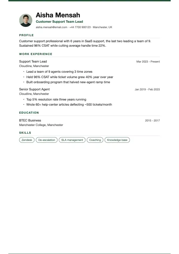 Kundeservice CV-eksempel