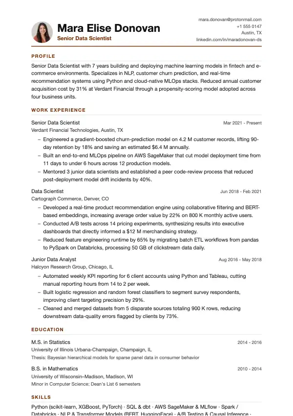 Data scientist CV-eksempel