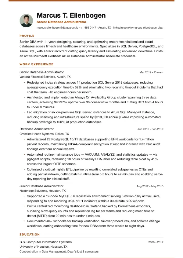 Databaseadministrator CV-eksempel