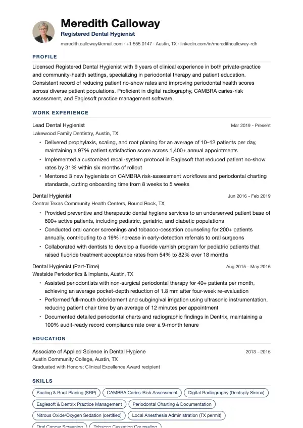 Przykład CV, Higienistka stomatologiczna
