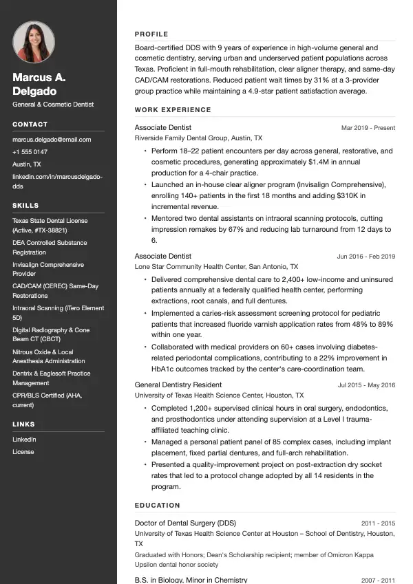 Przykład CV, Dentysta
