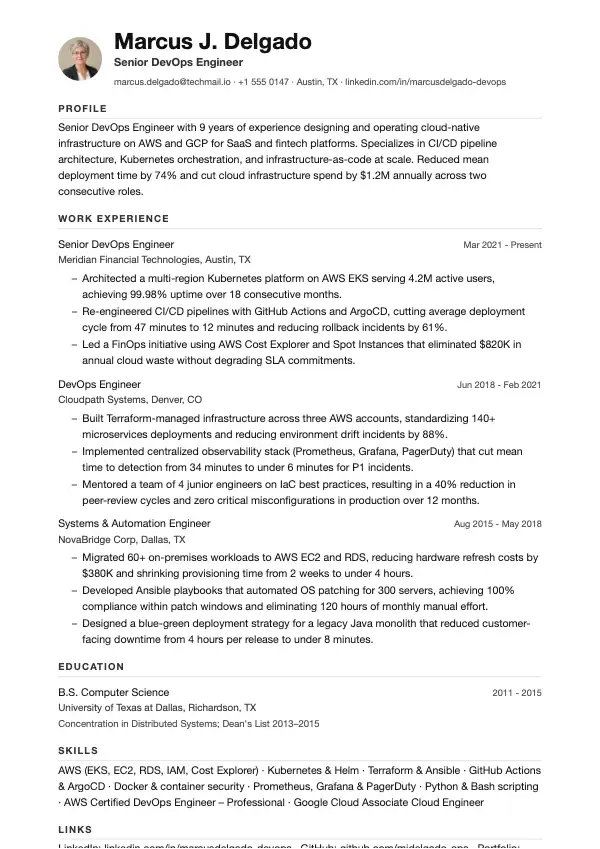DevOps-ingeniør CV-eksempel