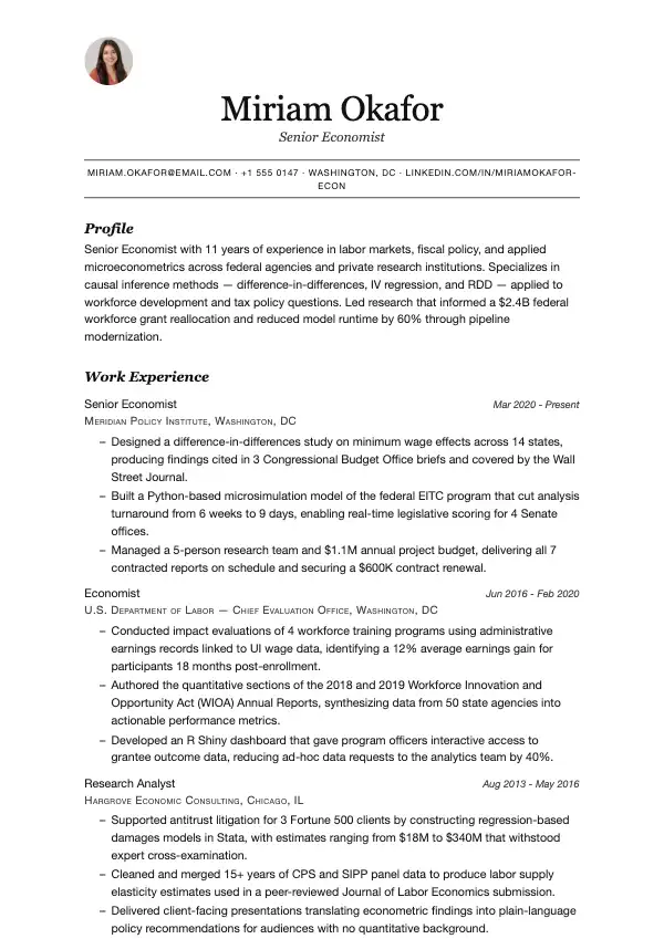 Økonom CV-eksempel