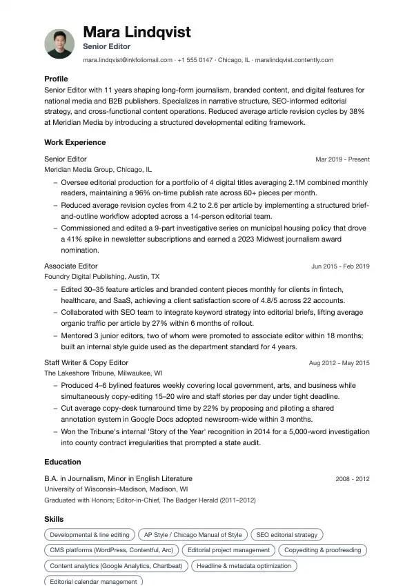 Redaktør CV-eksempel