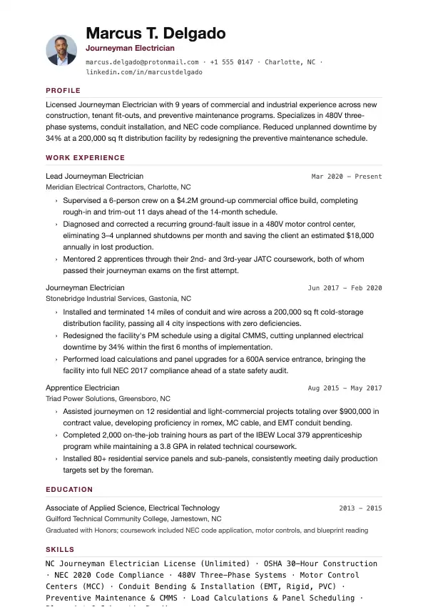 Contoh CV Juruelektrik
