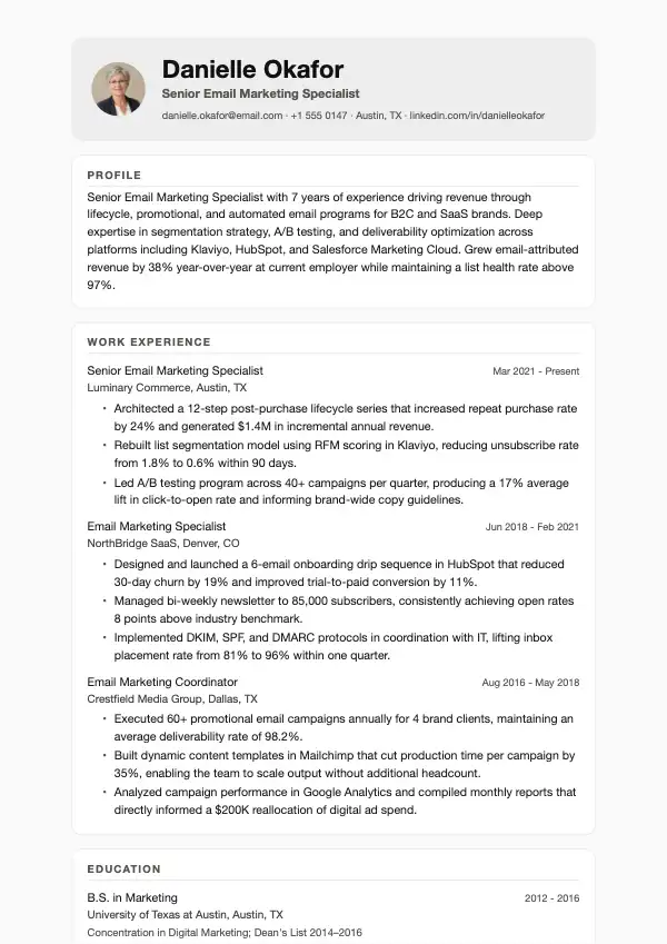 E-mailmarketingspecialist CV-eksempel