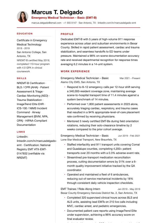 Przykład CV, Ratownik EMT