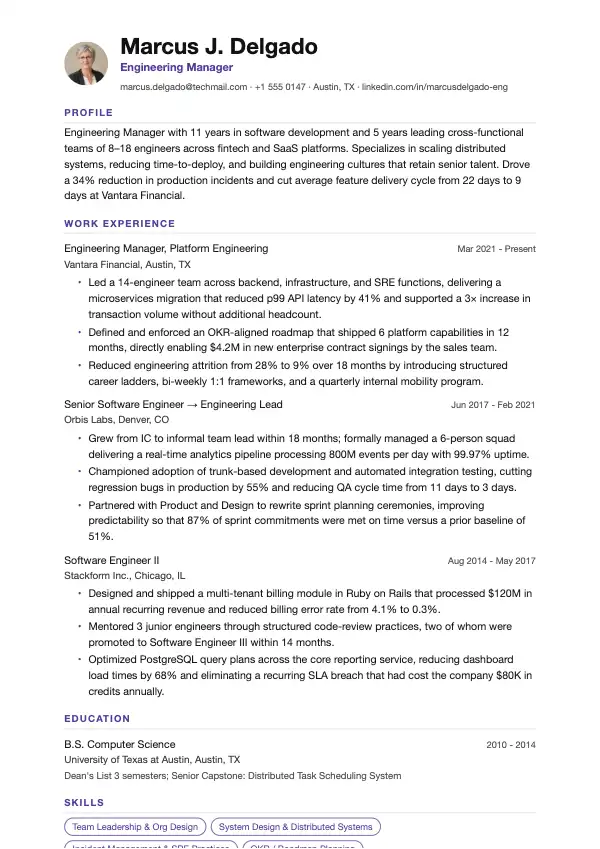 Ingeniørchef CV-eksempel