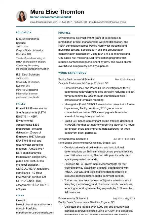 Miljøforsker CV-eksempel