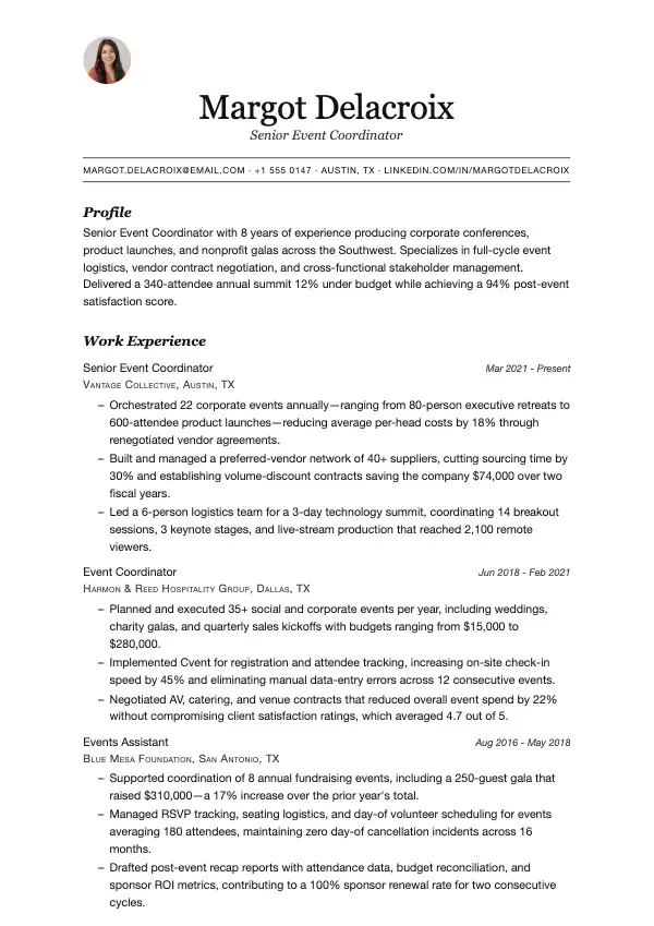 Eventkoordinator CV-eksempel