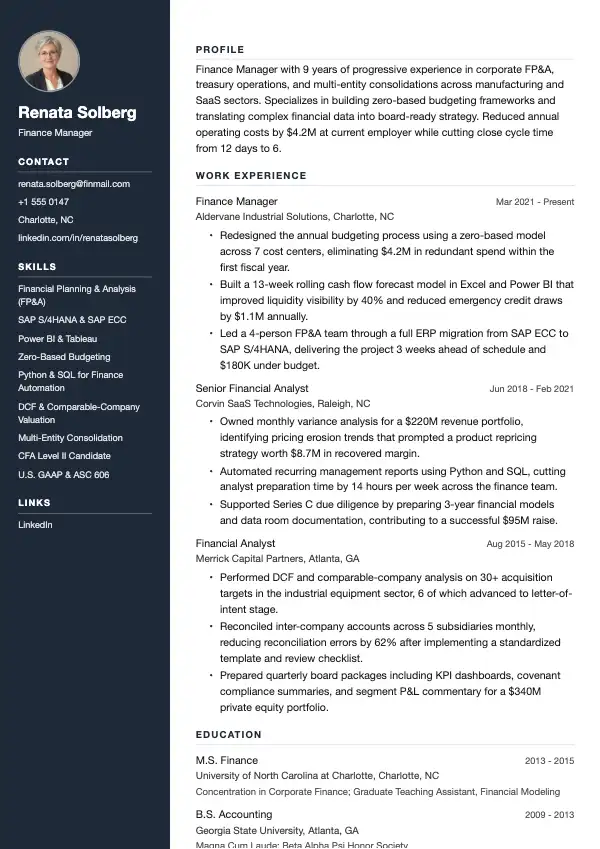 Finanschef CV-eksempel