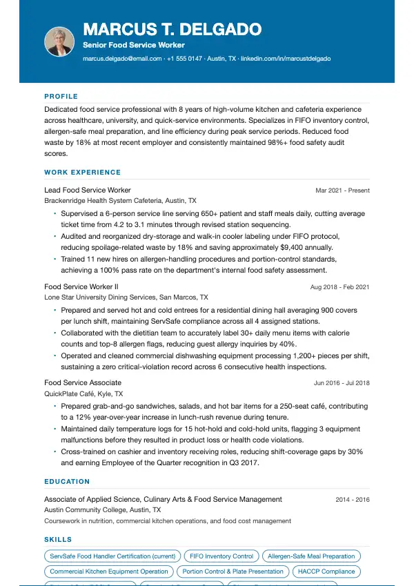 Kantinemedarbejder CV-eksempel