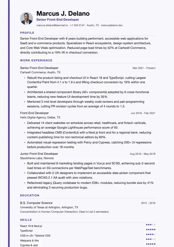 Przykład CV, Frontend Developer