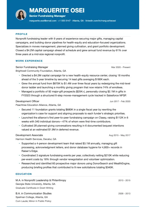Indsamlingsmedarbejder CV-eksempel