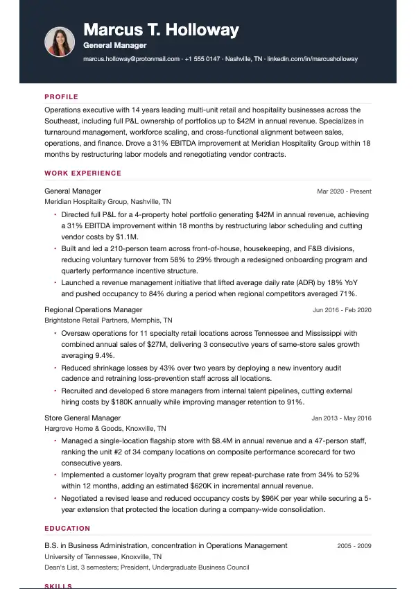Direktør CV-eksempel