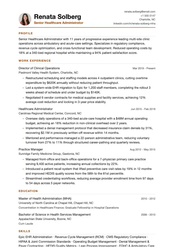 Przykład CV, Menedżer w ochronie zdrowia