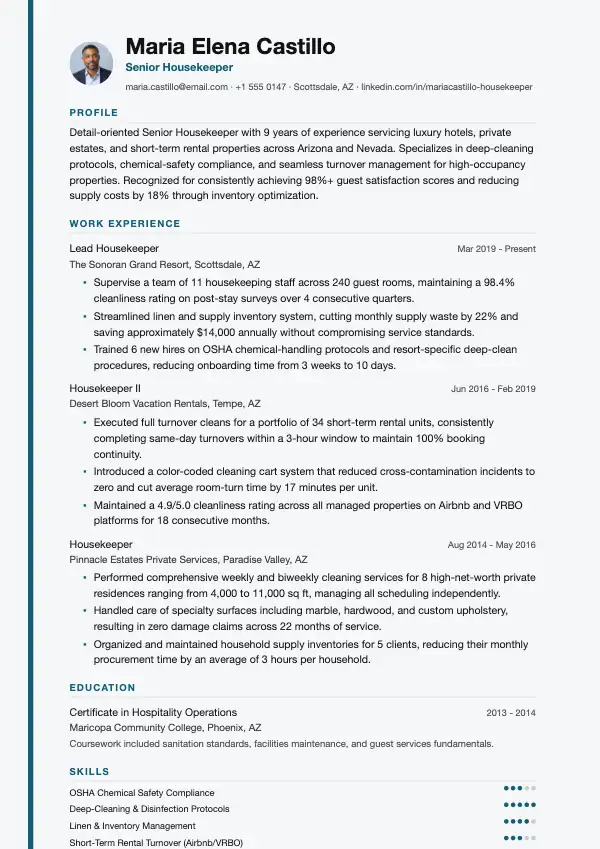 Rengøringsassistent CV-eksempel