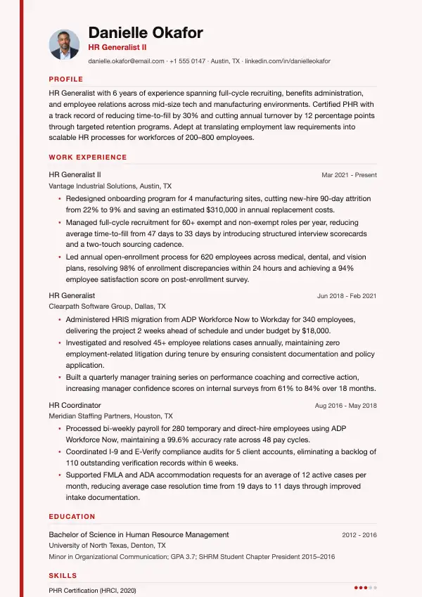 HR-generalist CV-eksempel