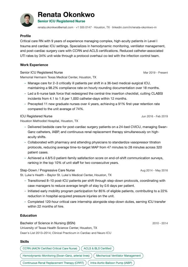 Intensivsygeplejerske CV-eksempel