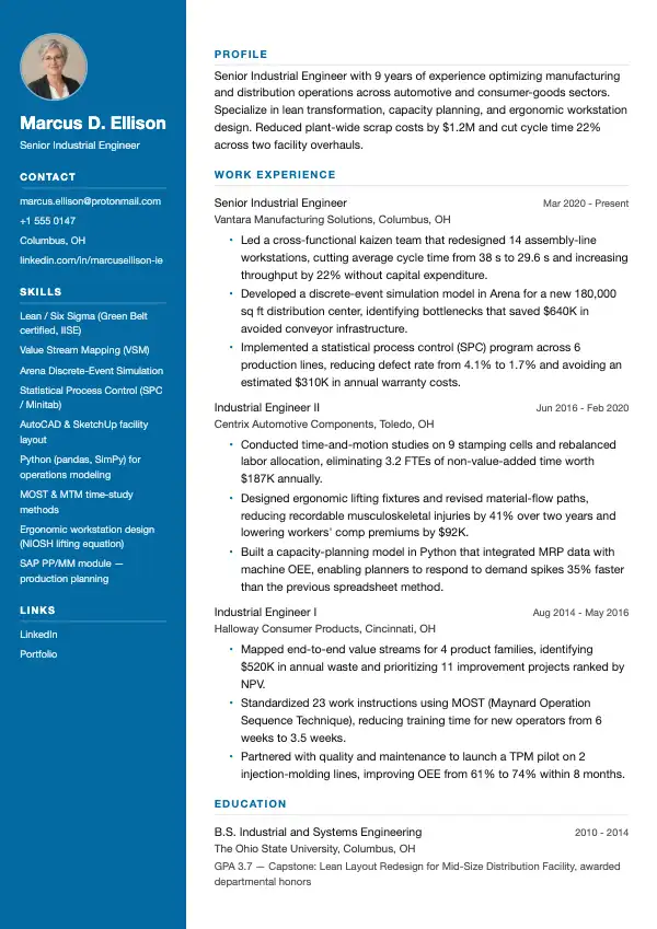 Przykład CV, Inżynier organizacji produkcji